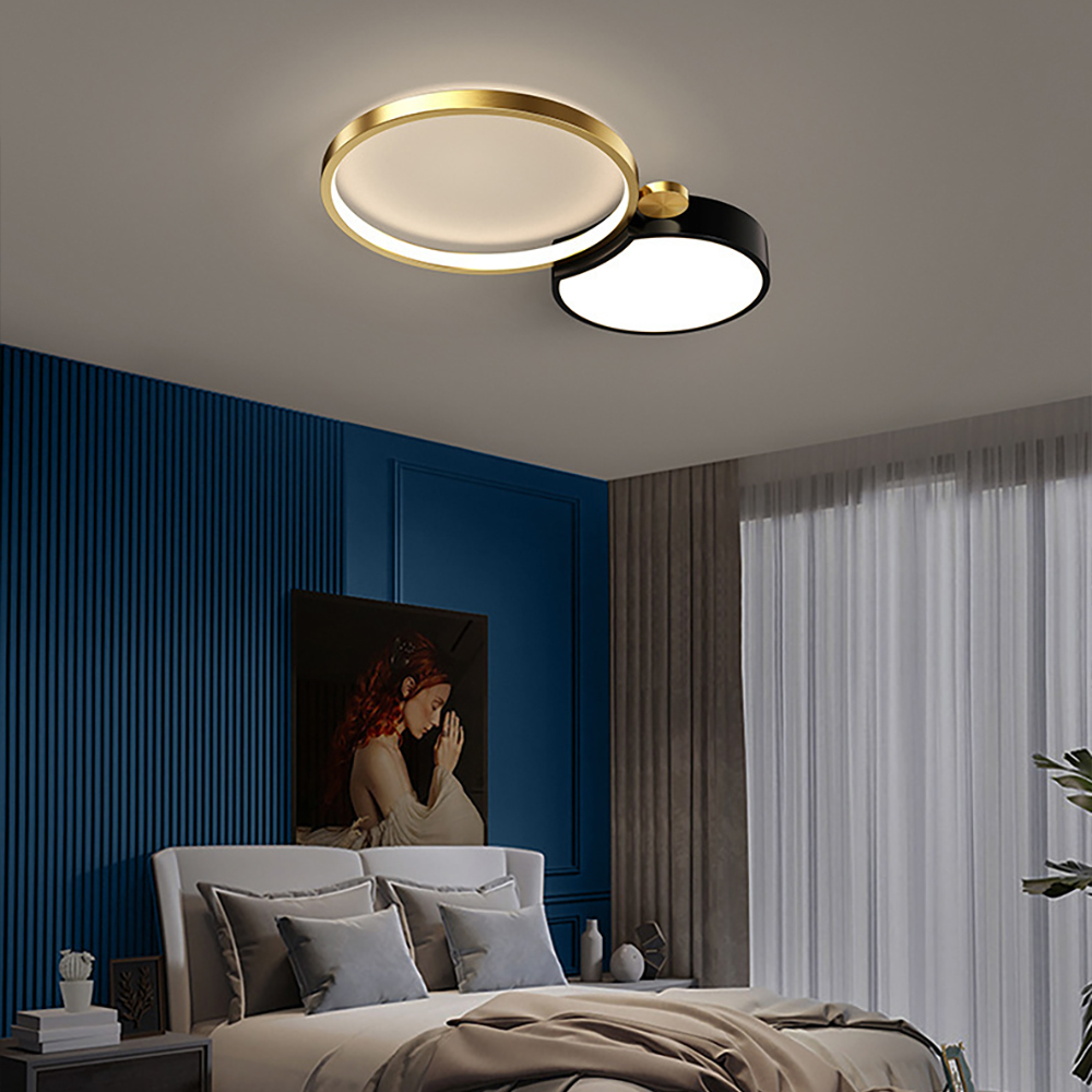 Multi-Circles 2-Light LED Flush Mount Ceiling Light in Black & Gold