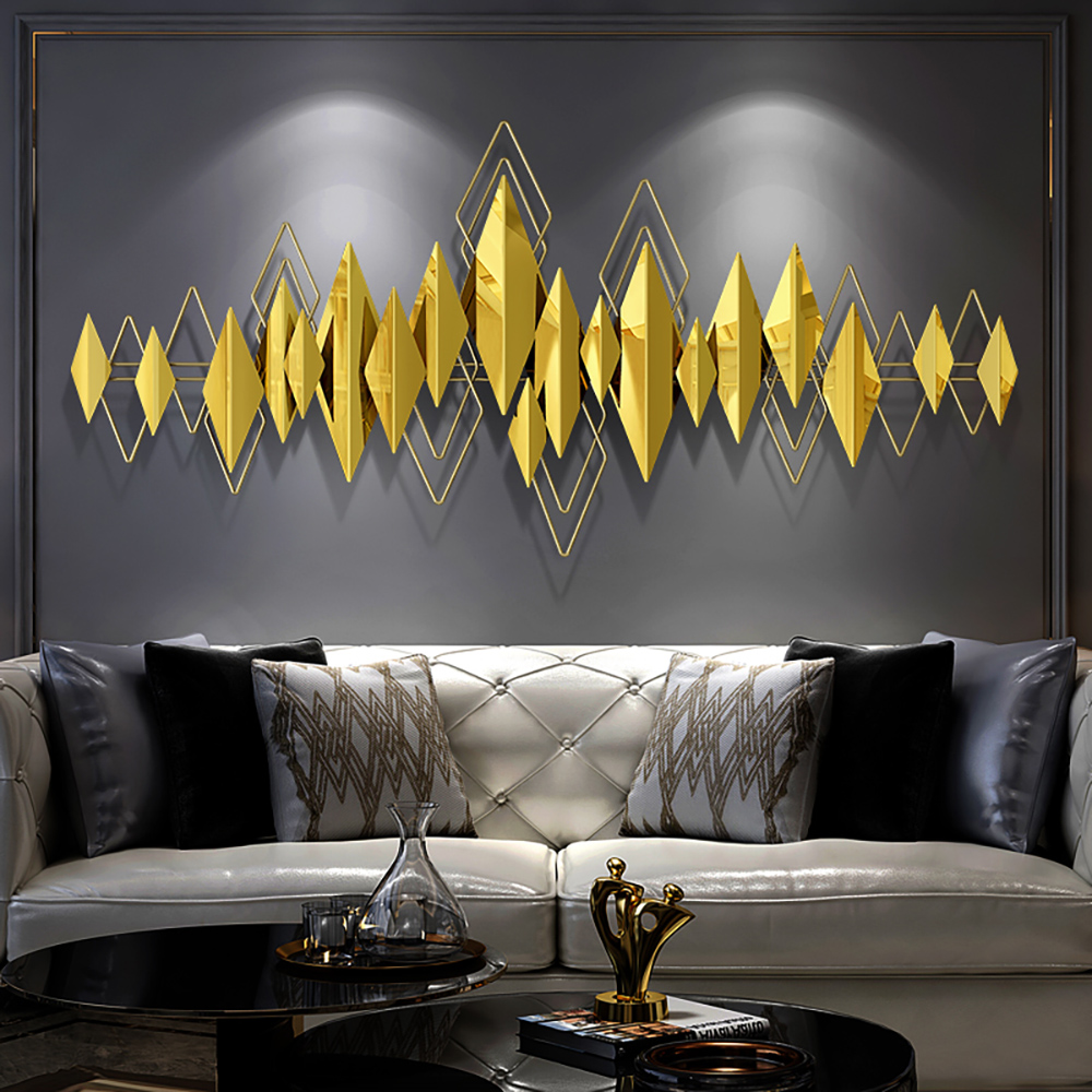 

3D Luxury Geometric Metal Wall Decor with Overlapping Gold Rhombus