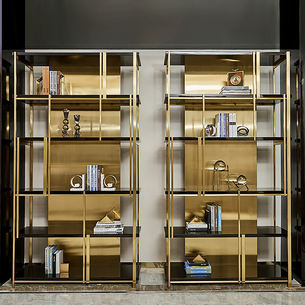 Modern Etagere Bookshelf Freestanding in Golden Metal