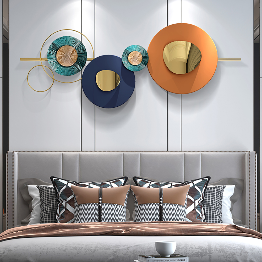 Modern Metal Wall Decor Creative Geometric Round Home Wall Art Orange & Gold & Blue
