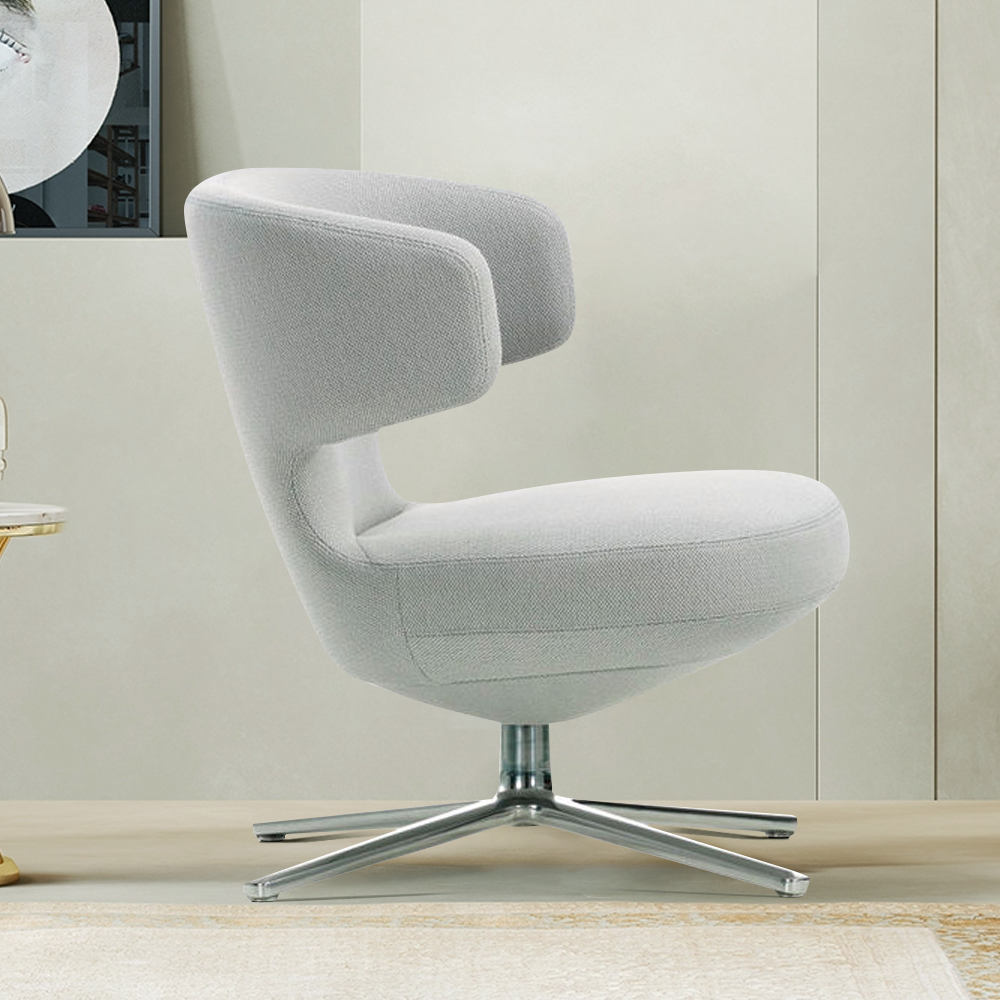 

Light Gray Contemporary Cotton-Linen Upholstered Accent Chair with Metal Base
