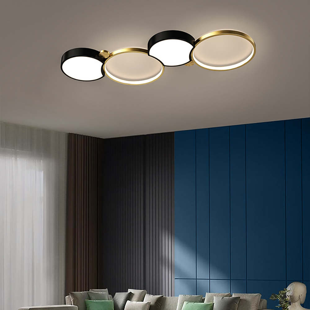 

Multi-Circles 4-Light LED Flush Mount Ceiling Light in Black & Gold