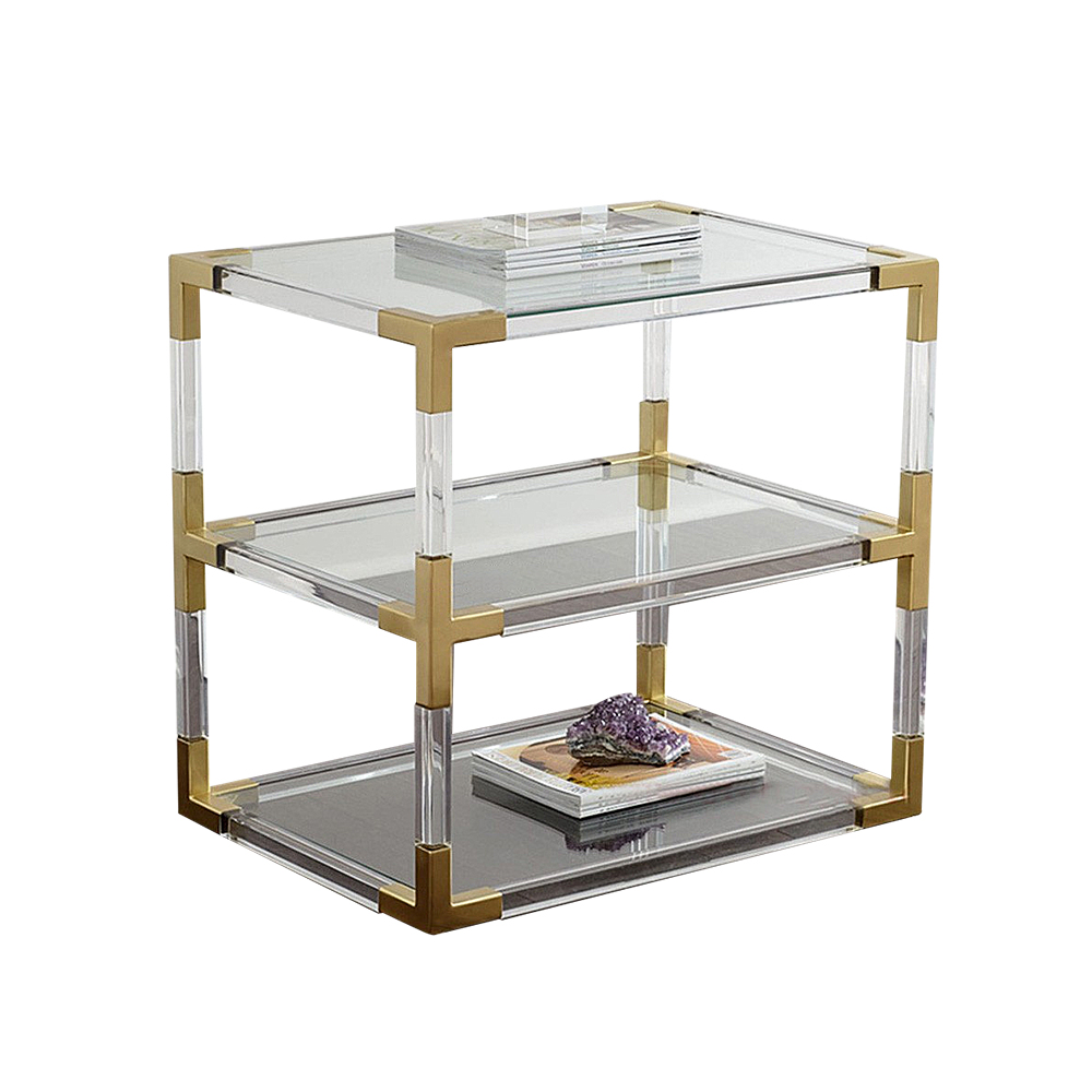 Clear Acrylic End Table Glass Top with Storage 3-Tier Side Table
