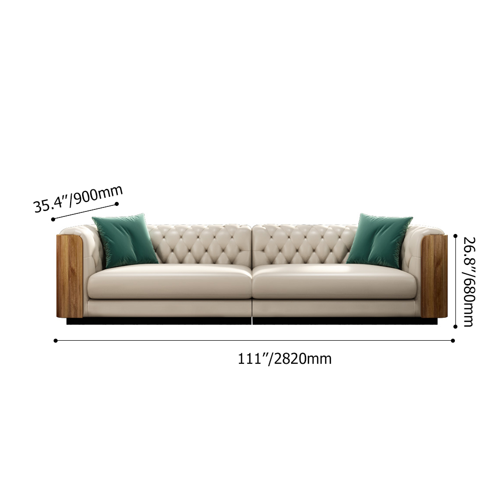 111" 4-Seater White Chesterfield Sofa with Pillows