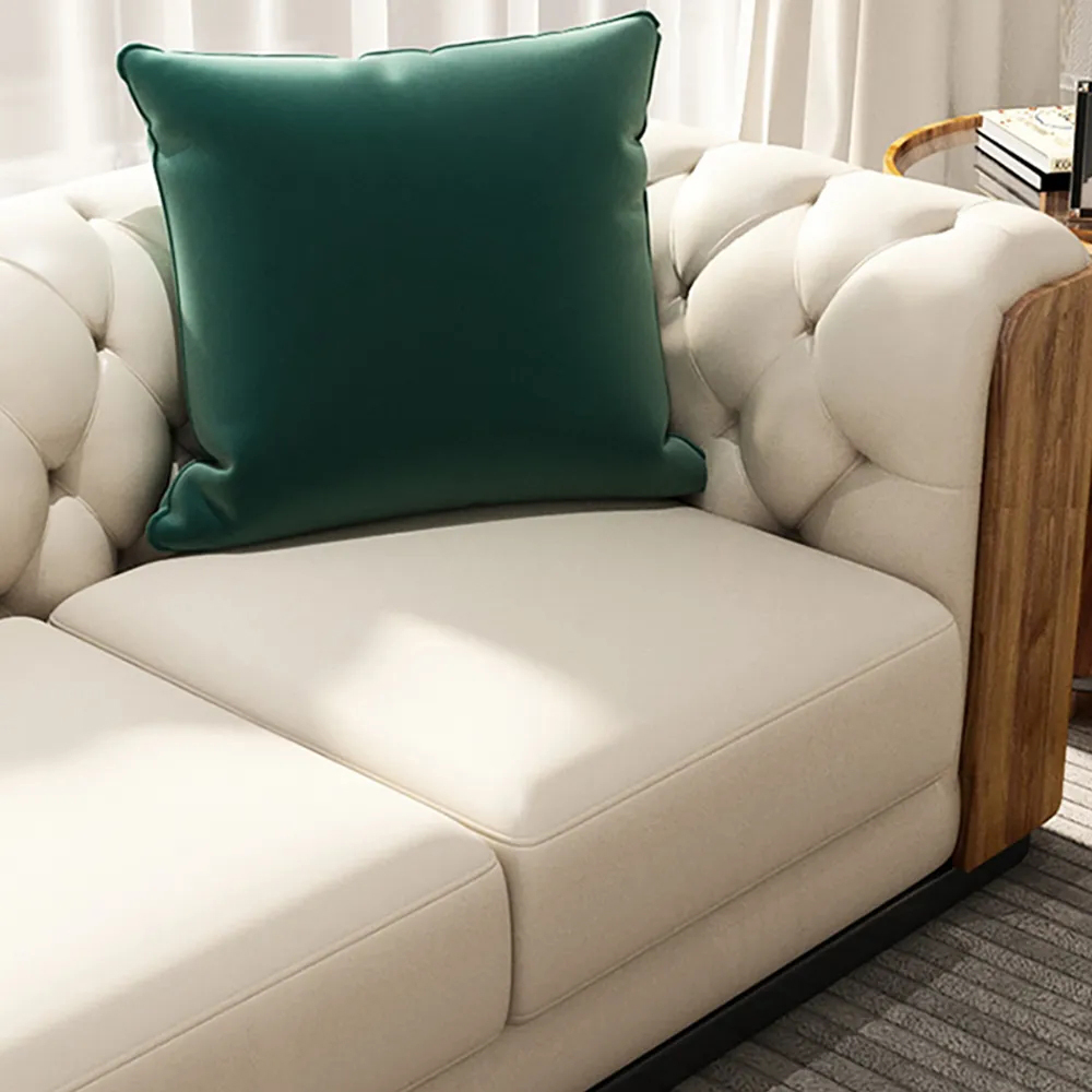 111" 4-Seater White Chesterfield Sofa with Pillows