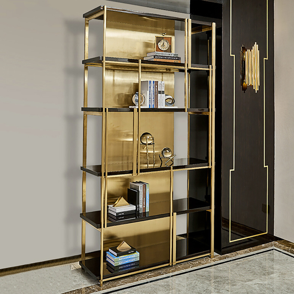 Modern Etagere Bookshelf Freestanding in Golden Metal