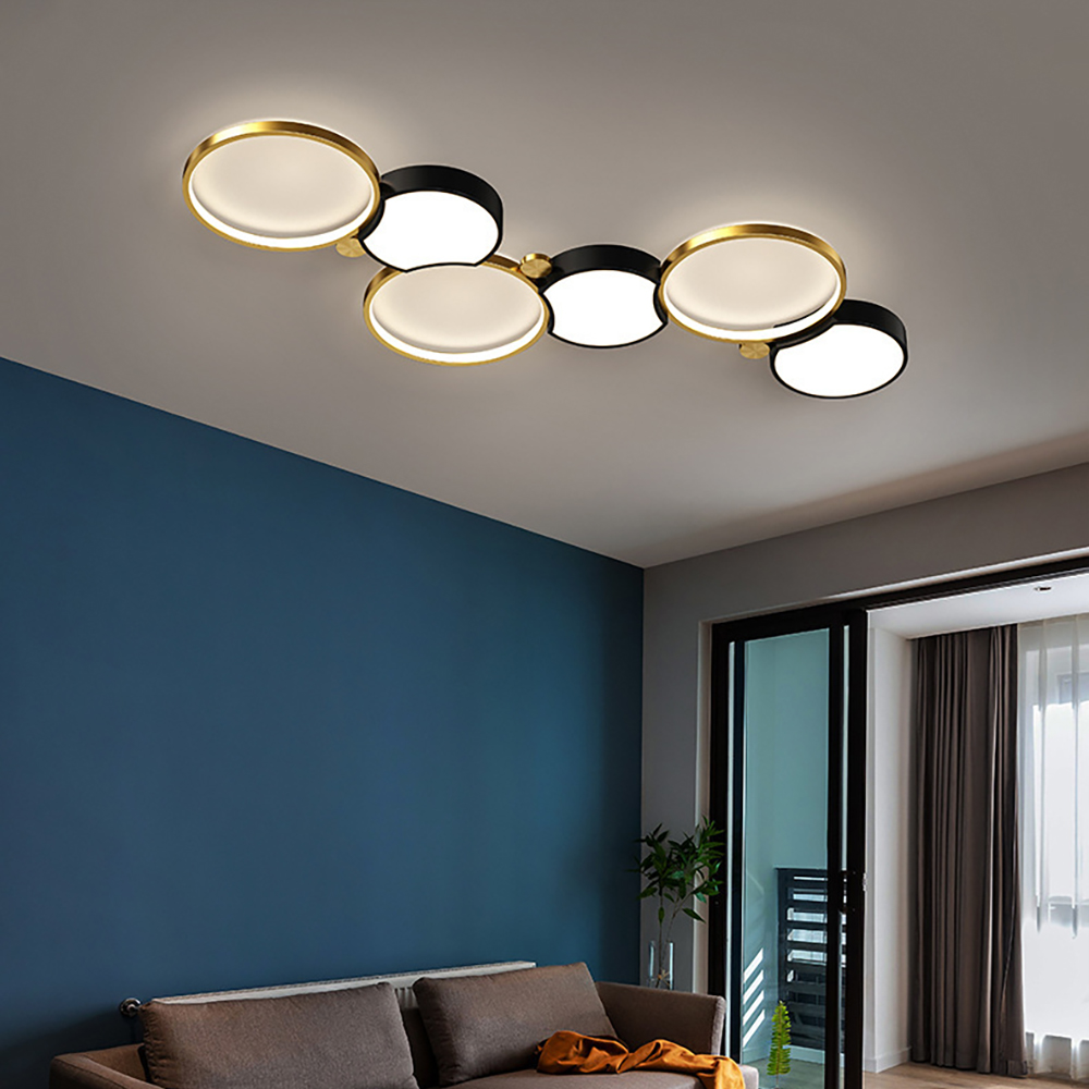 

Multi-Circles 6-Light LED Flush Mount Ceiling Light in Black & Gold