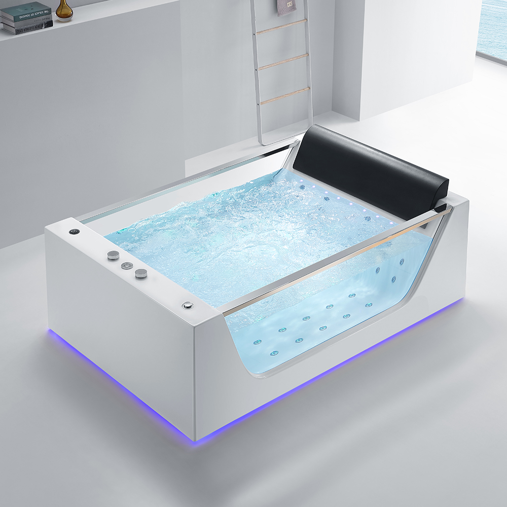 Image of 73" LED Rectangular Whirlpool Water Massage Freestanding Bathtub in White with Heater