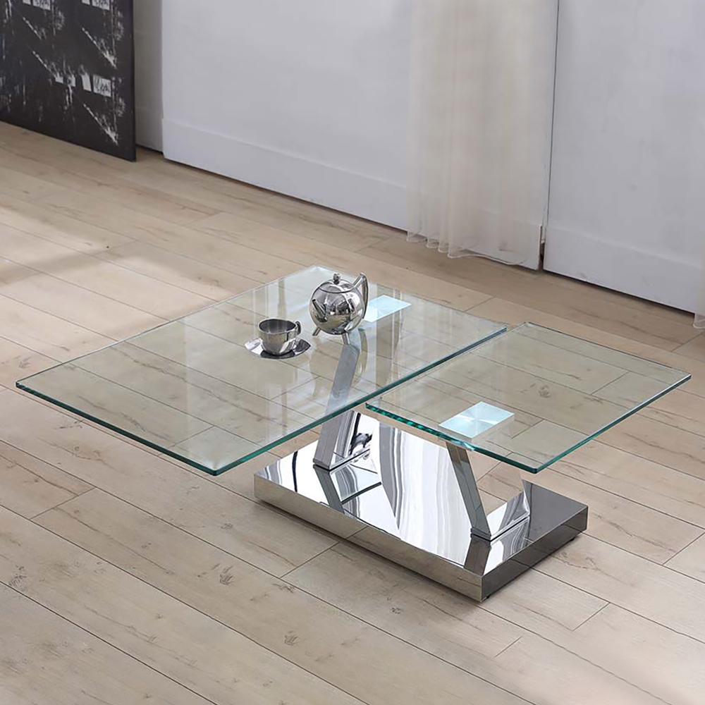 

Silver Contemporary Extendable Tempered Glass Top Rectangle Coffee Table