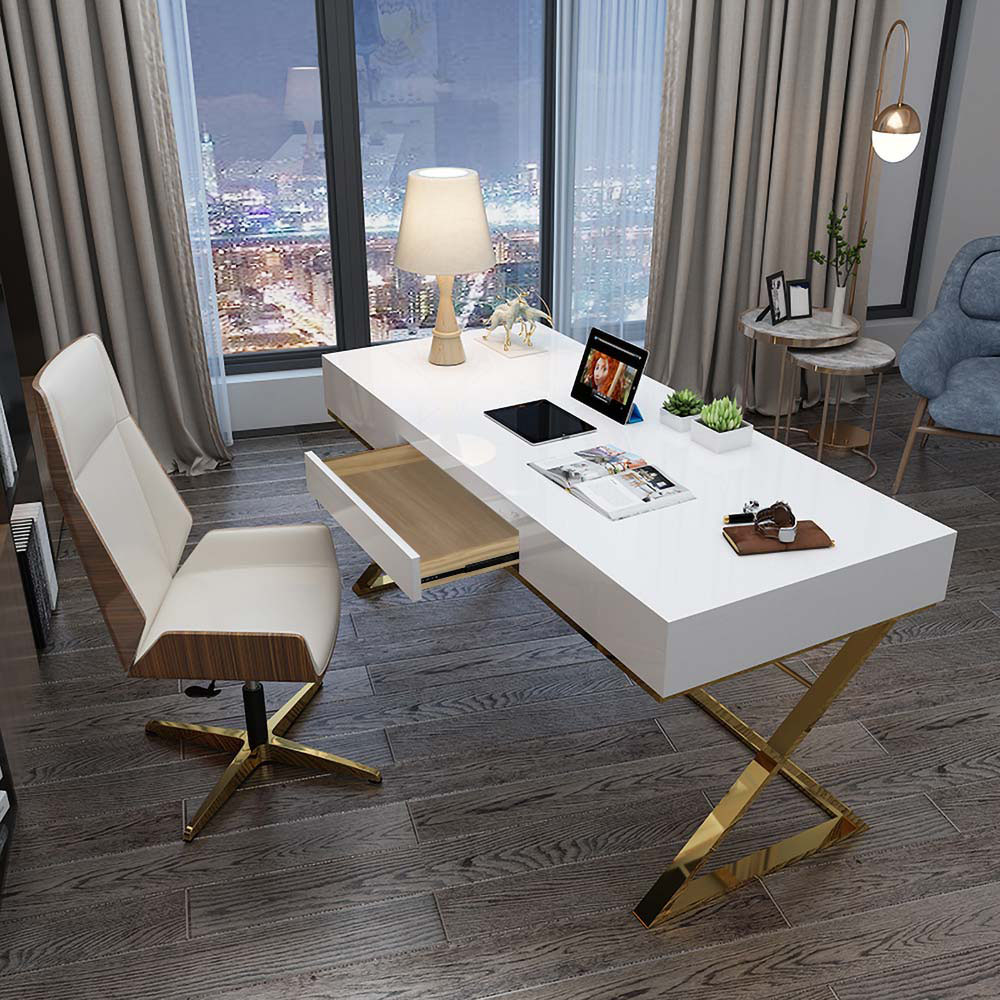 

55" White Office Desk with Drawer Rectangular Modern Computer Desk