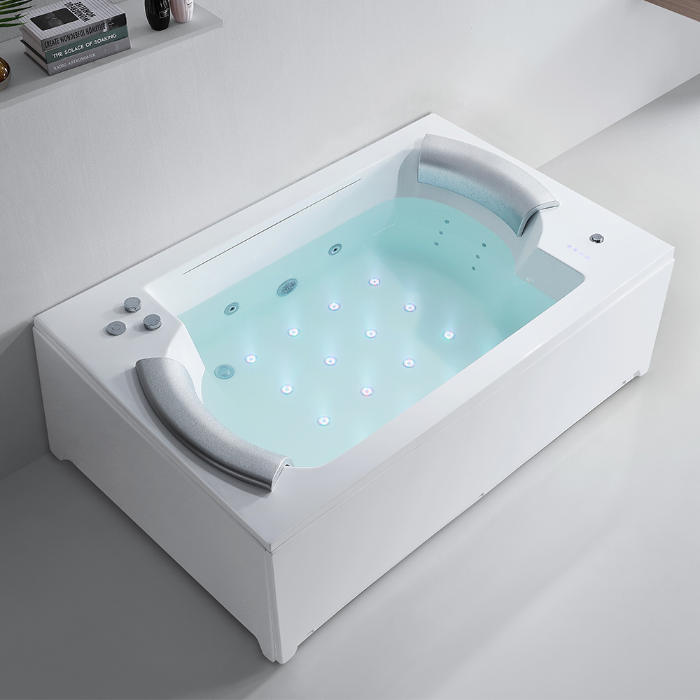 73" Led Acrylic Rectangular Whirlpool Water Massage 3 Sided Apron Bathtub With Waterfall