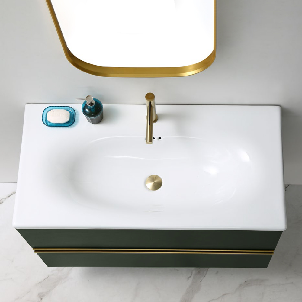 Meuble-lavabo flottant bleu de 35 po avec armoire à pharmacie et évier