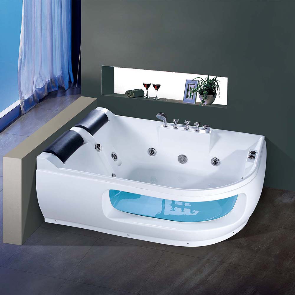 67" Acrylic Whirlpool Corner Massage Bathtub 5-jet 2 Person Lounger Seat Tub