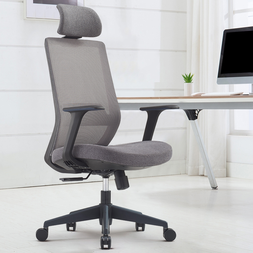 Minimalist Grey Breathable Office Chair Upholstered Adjustable Height ...