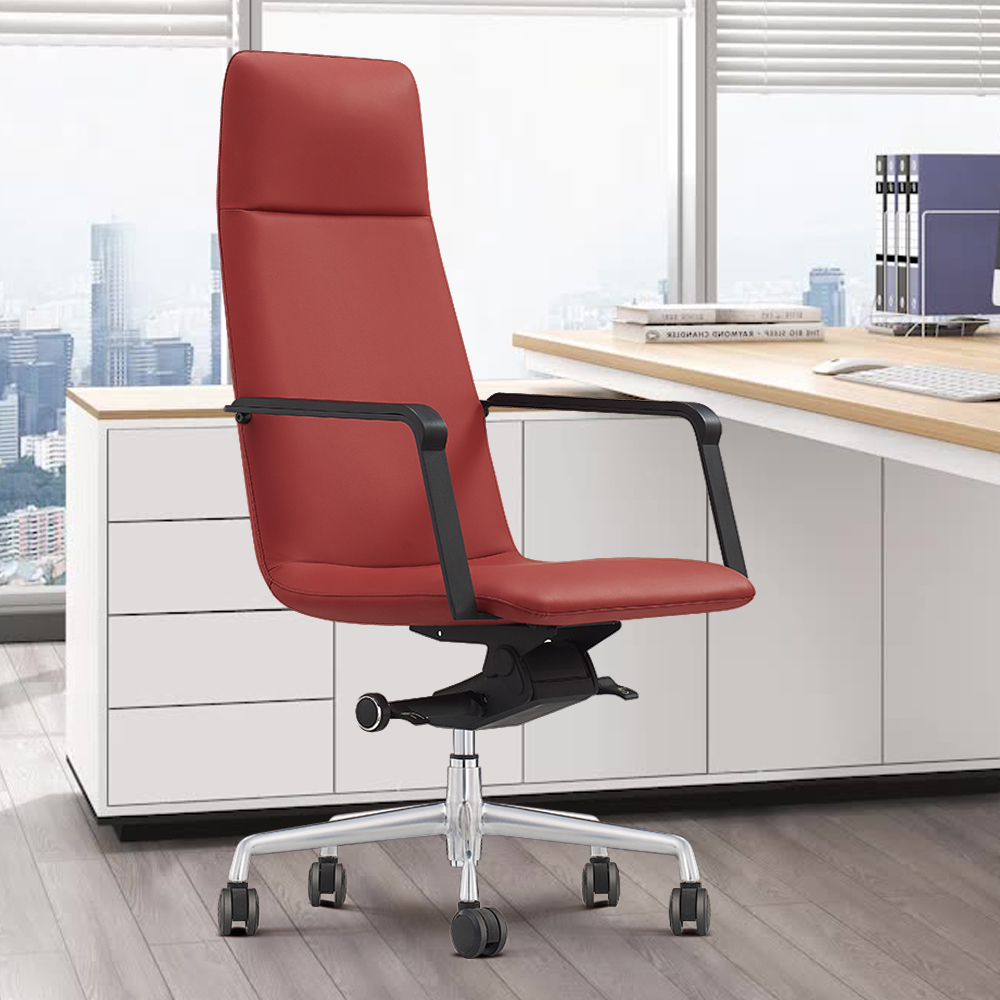 

Modern Red Executive Armed Office Chair in Leath-aire & Solid Back