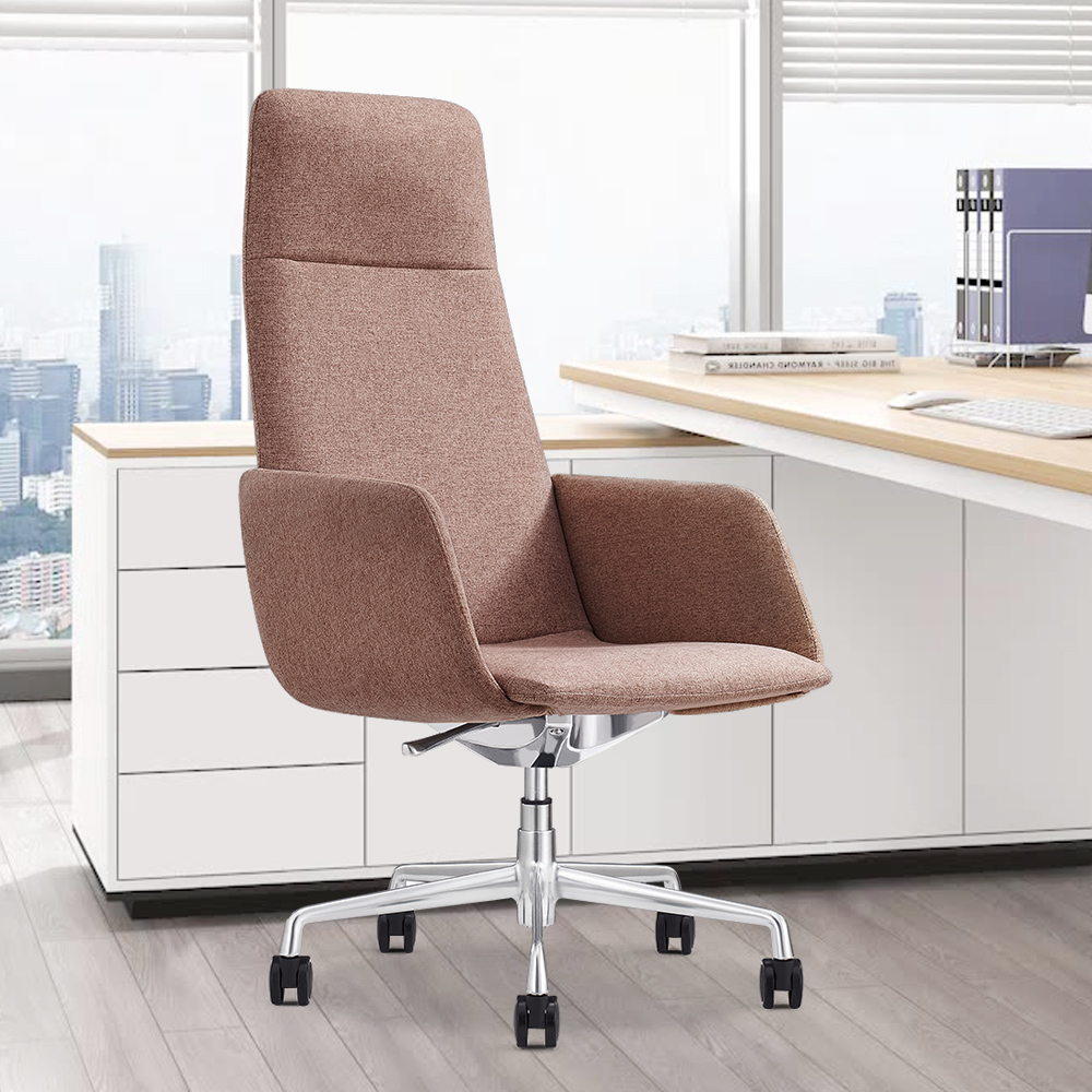 Image of Minimalist Light Coffee Executive Office Chair with Swivel & Adjustable Height