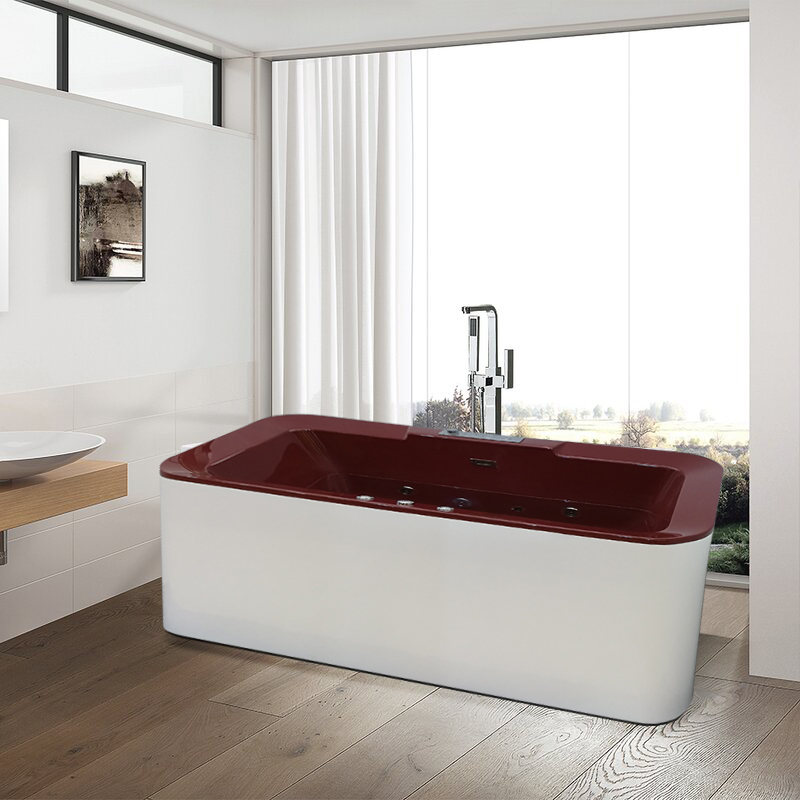 

MicroSilk Acrylic Rectangular Bathtub with Massage in Red & Glossy White