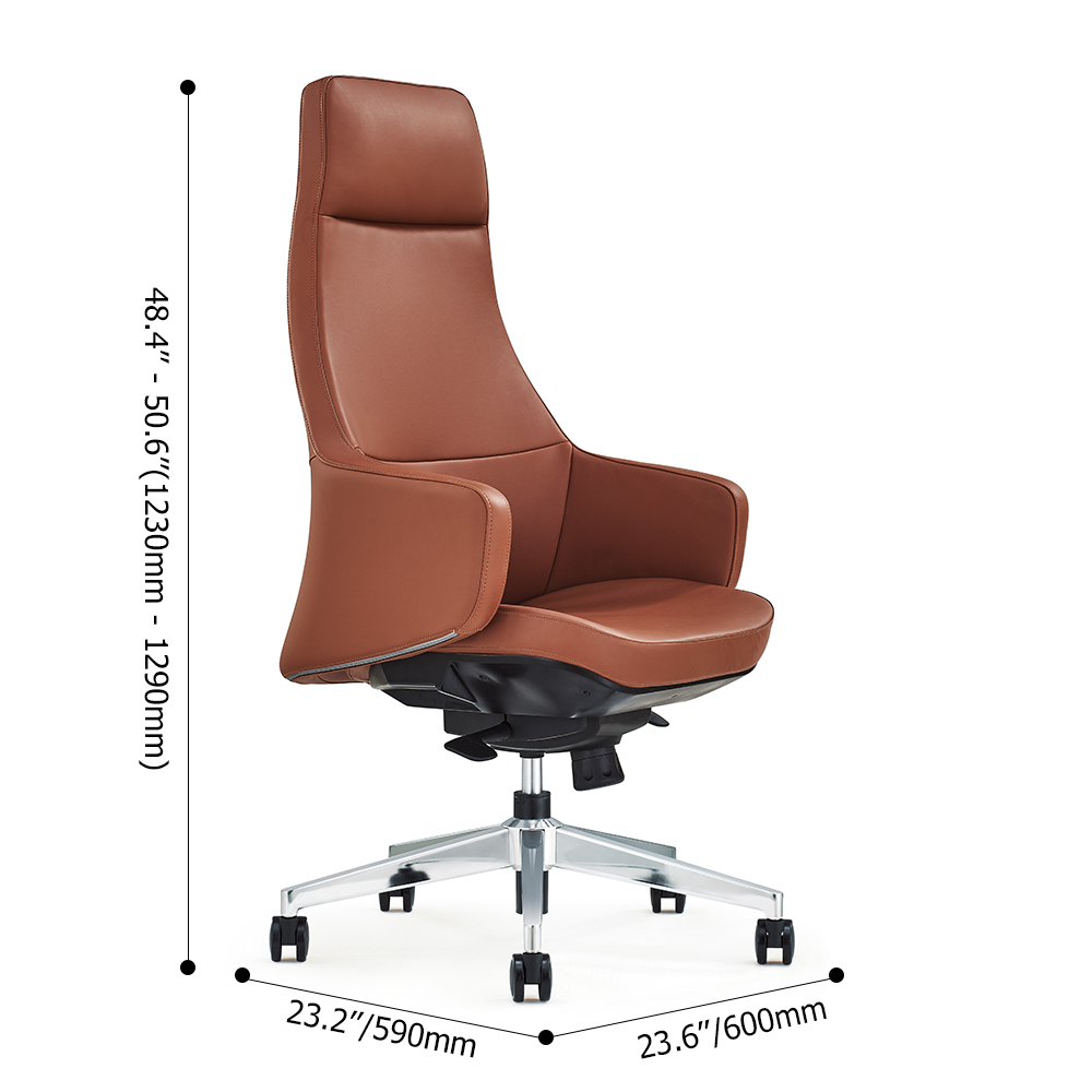 Modern Brown Swivel Office Chair with Adjustable Height Upholstered Leath-aire