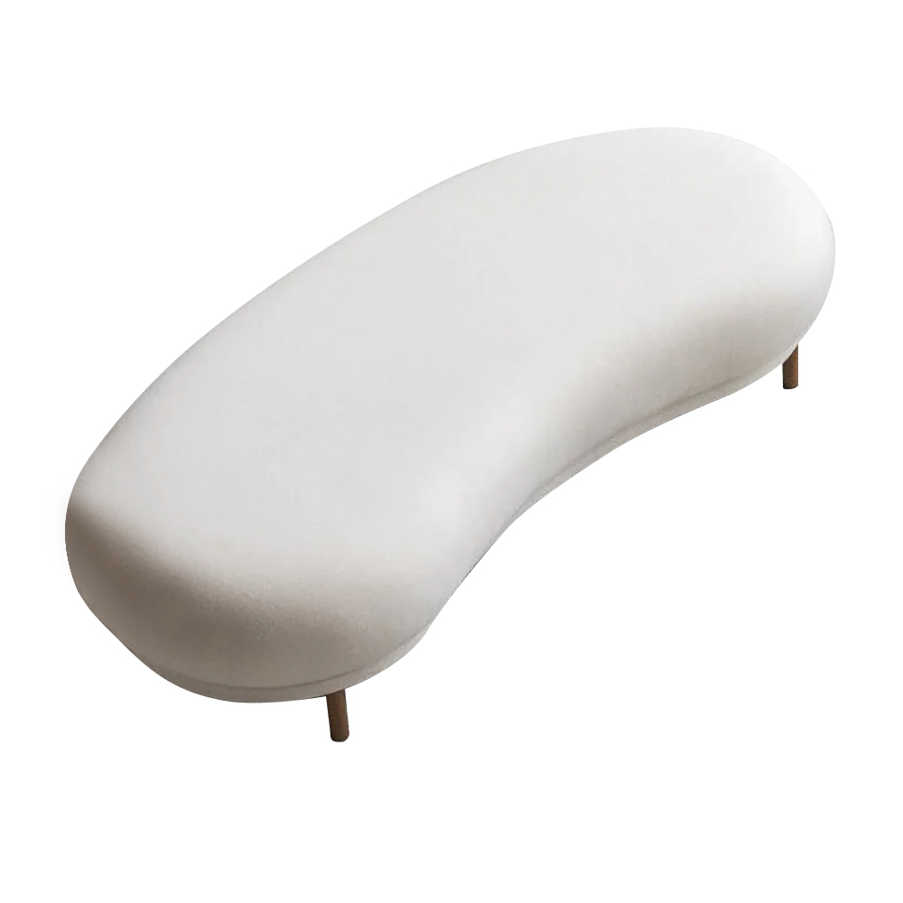 Modern White Velvet Bench Upholstere Curved Bench for End of Bed with Metal Legs