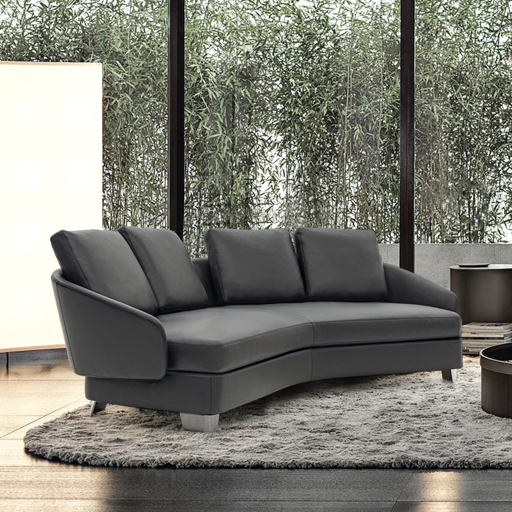 

Modern Gray Faux-leather Upholstered Sofa with Stainless Steel Base
