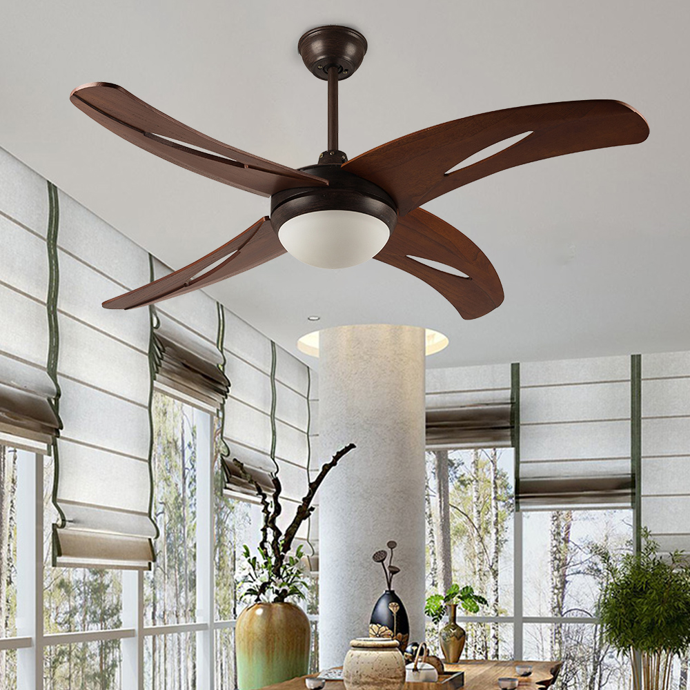 52" Ceiling Fan 4 Solid Wood Blades And Light Kit Included With Remote Control