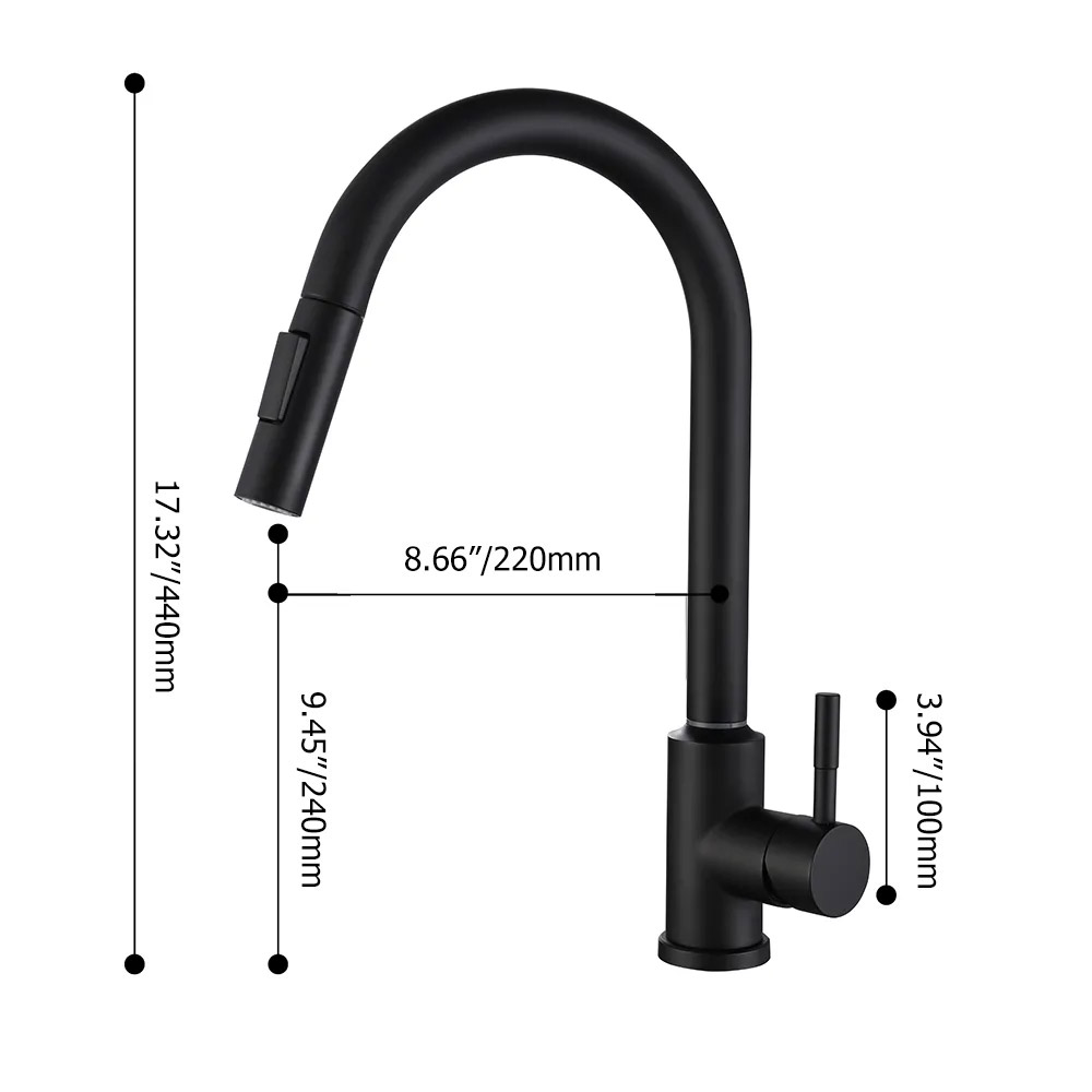 Matte Black Touch Kitchen Tap Stainless Steel Pull Out Spray Single ...