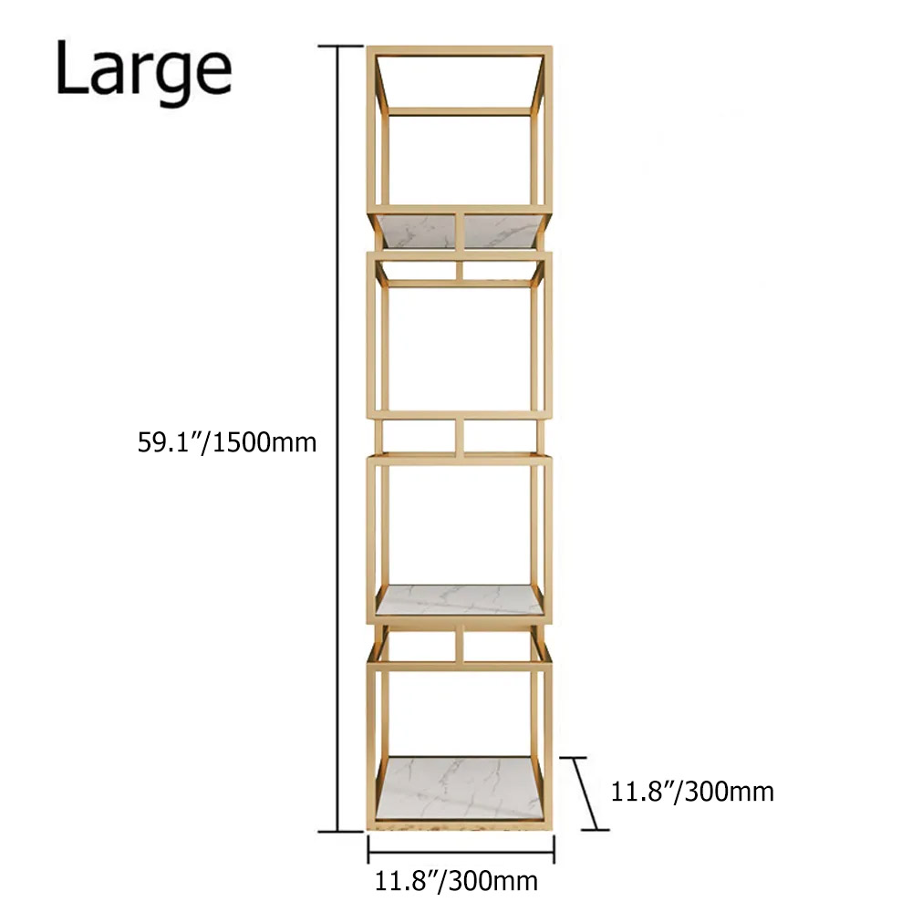 4-Tier Modern Simple Gold Cube Bookcase with Metal Tower Display Tall Shelf