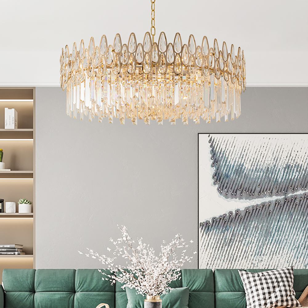 Modern Gold 10-Light Crystal Chandelier with Adjustable Chain