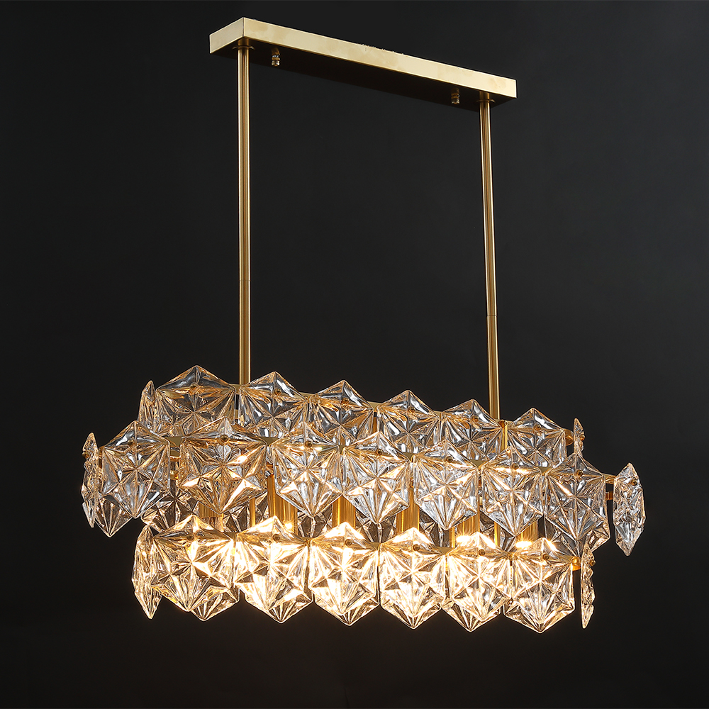 

Modern Tiered Glass 9-Light Kitchen Island Light with Adjustable Hanging Rod