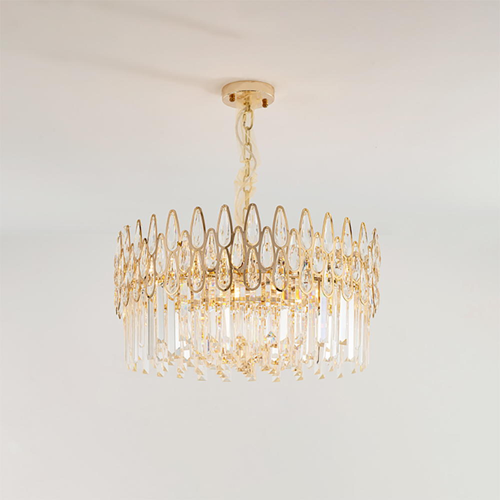 Modern Gold 14-Light Crystal Chandelier with Adjustable Chain