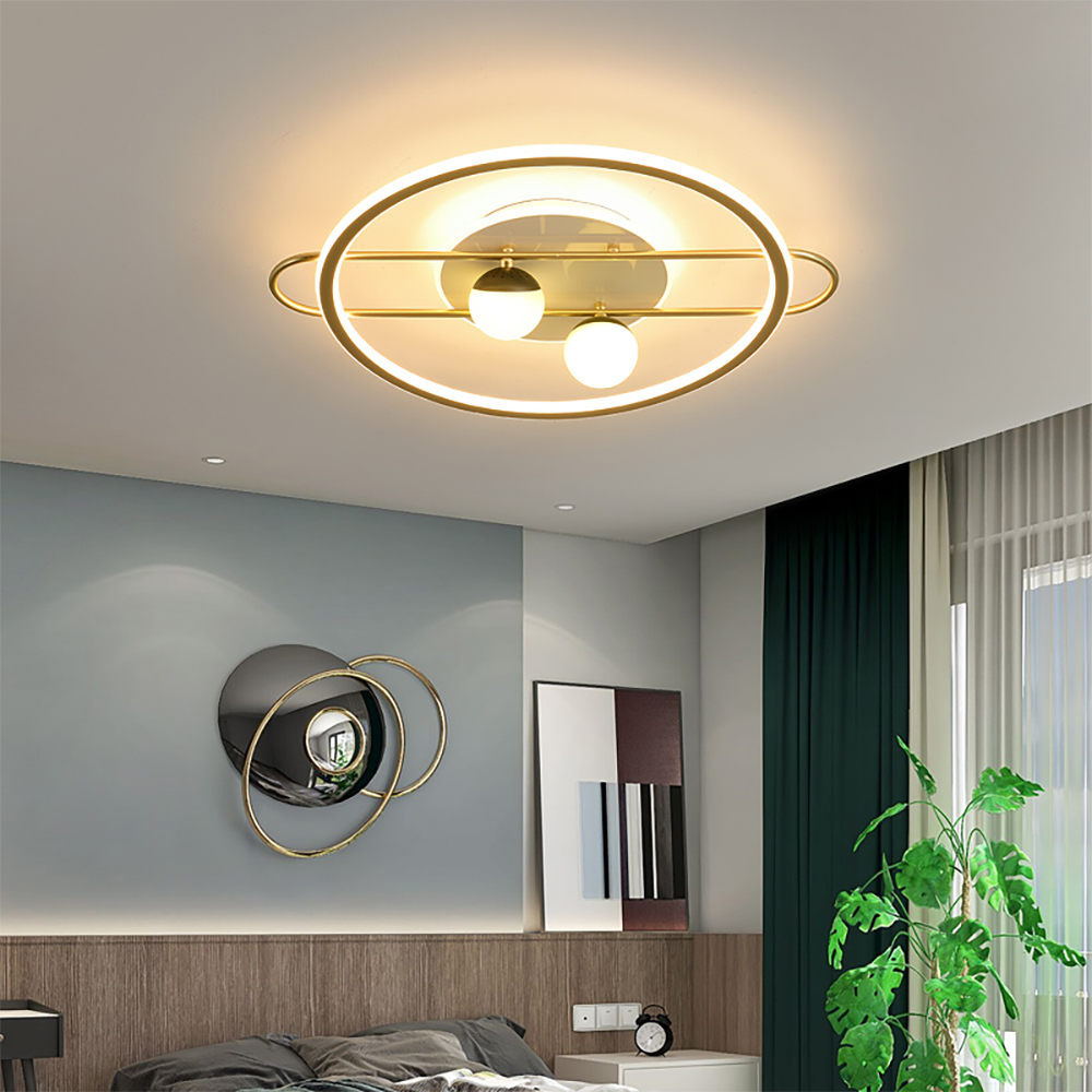 Modern White & Gold & Black Round Flush Ceiling Mount Light