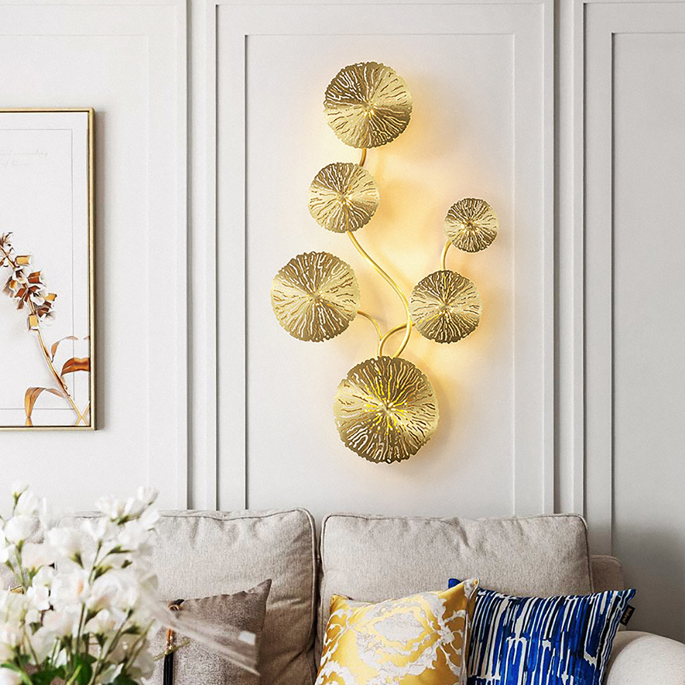 

Modern Lotus Leaf Branching 6-Light LED Wall Sconce in Brass