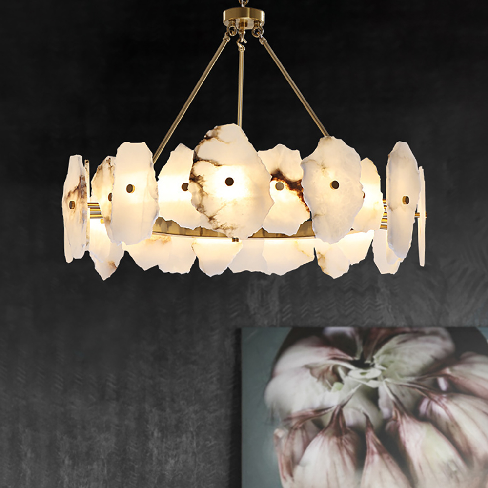 

Modern Wagon Wheel Faux Marble LED Chandelier with Adjustable Chain