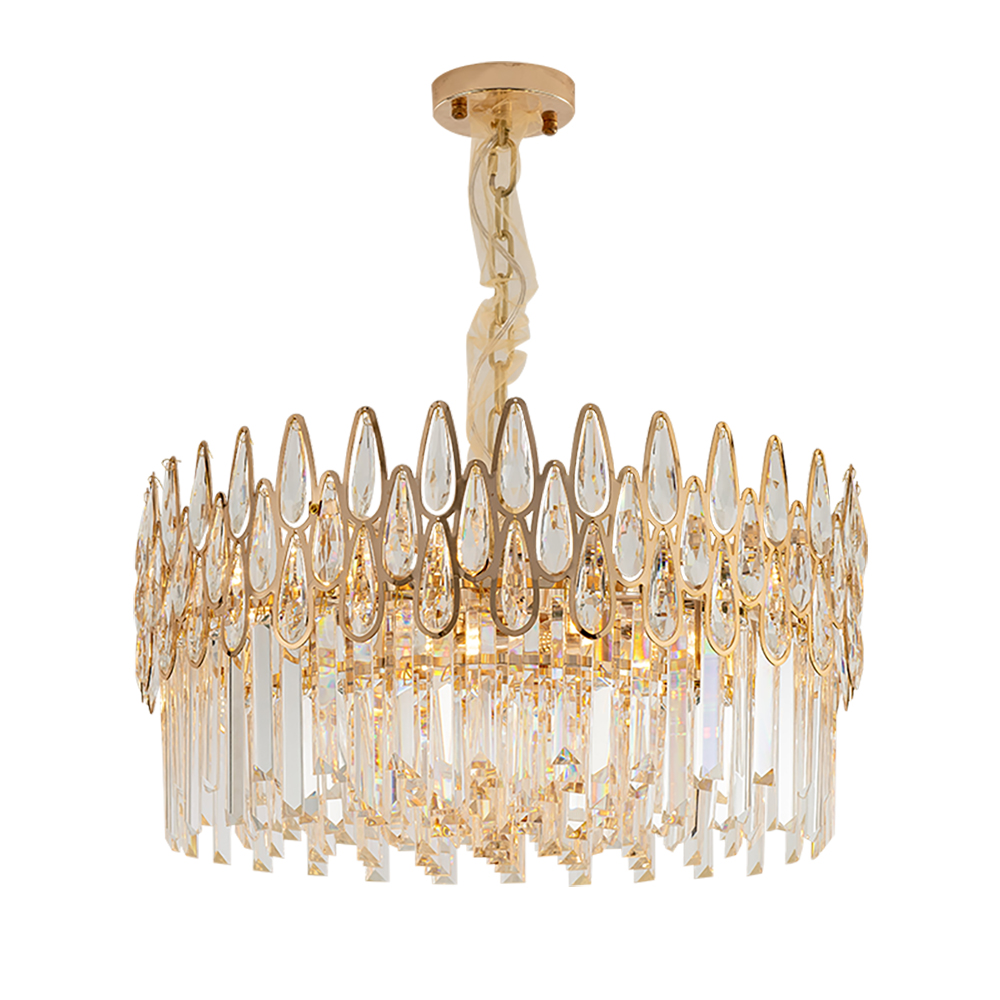 Modern Gold 10-Light Crystal Chandelier with Adjustable Chain