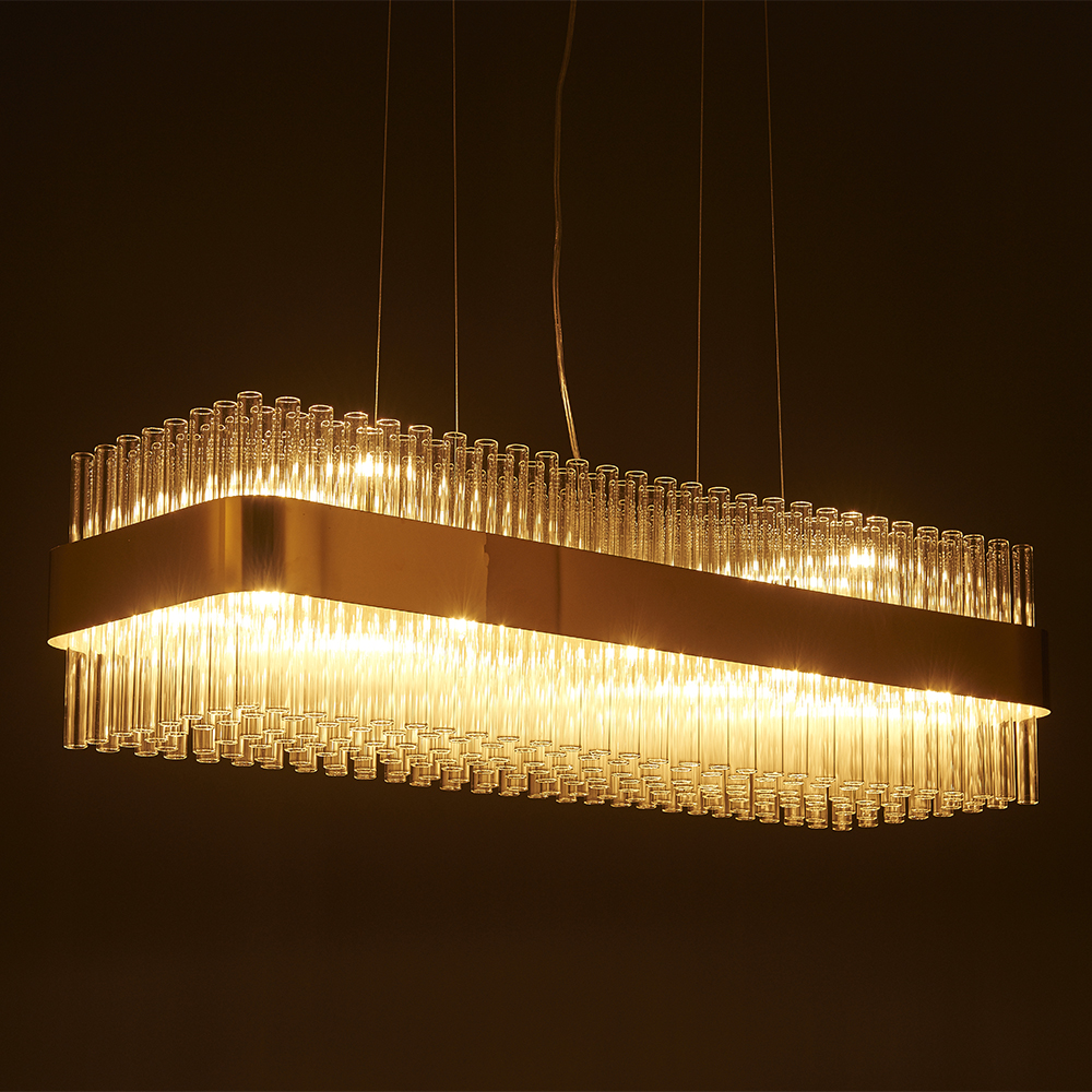 Moderne Glasröhren Kücheninsel-Licht mit goldenem Edelstahlrahmen