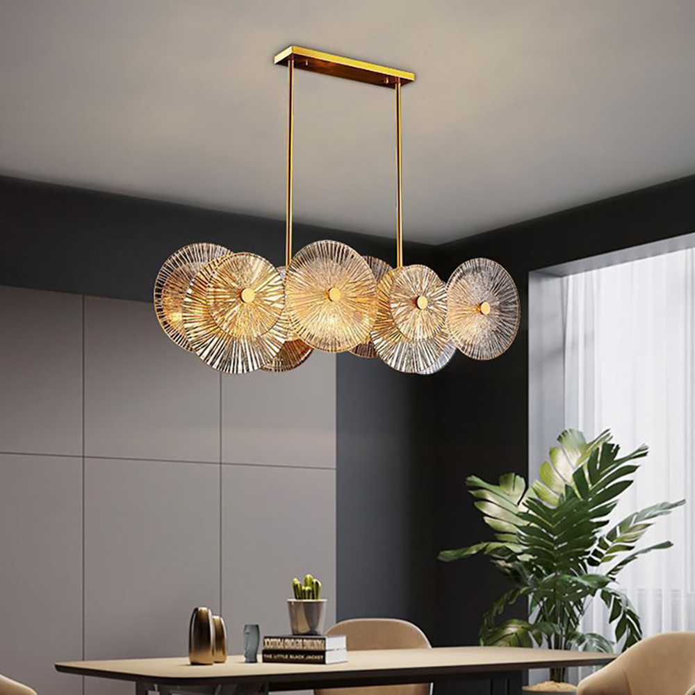 

Modern Oval 7-Light Glass Kitchen Island Light with Adjustable Hanging Rods