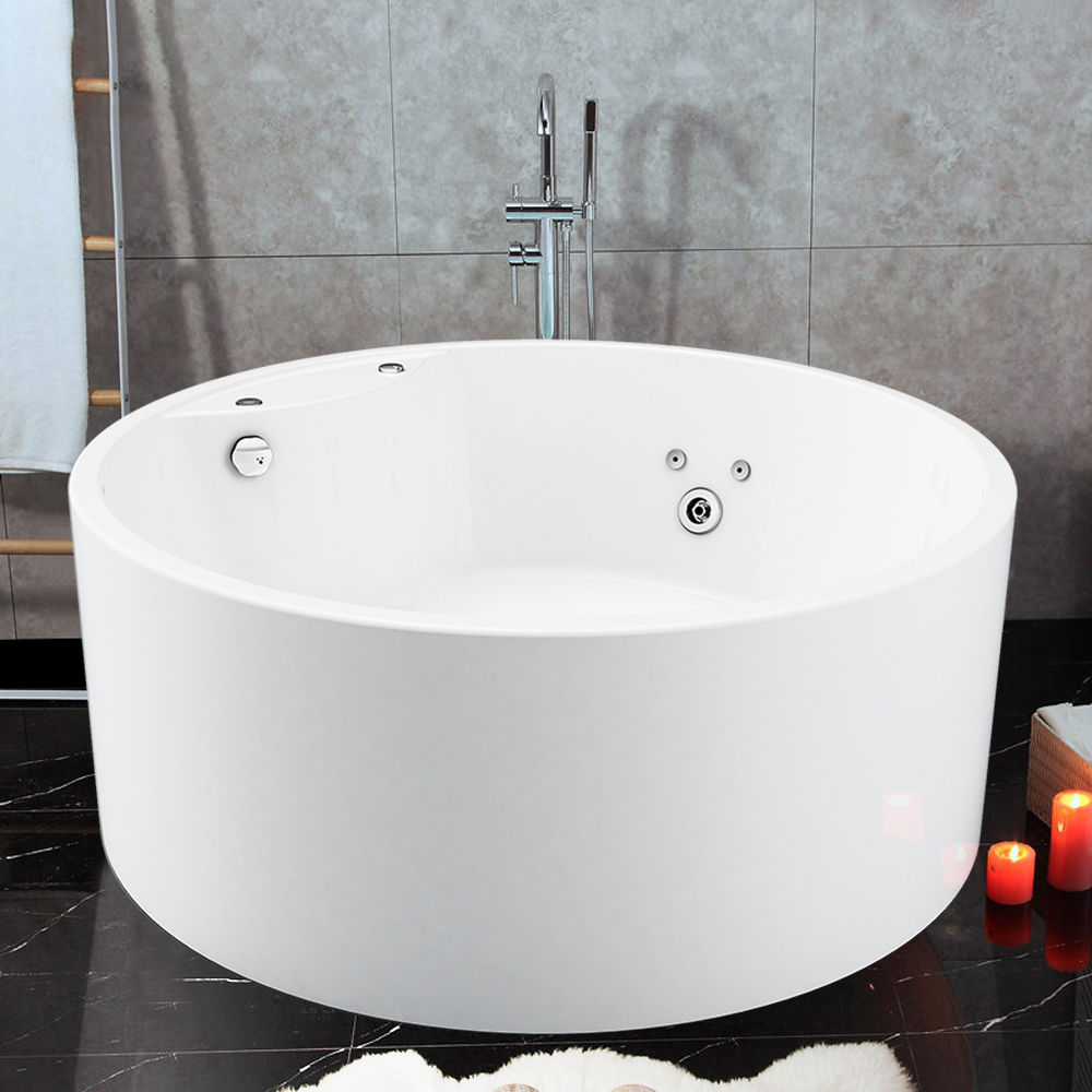 

59'' MicroSilk Acrylic Freestanding Rounded Bathtub with Massage in Glossy White