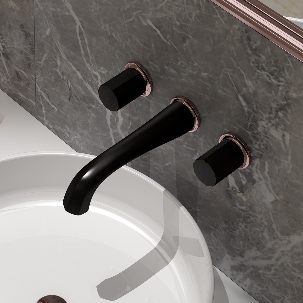 

Black & Rose Gold Wall Mounted Bathroom Sink Faucet Solid Brass