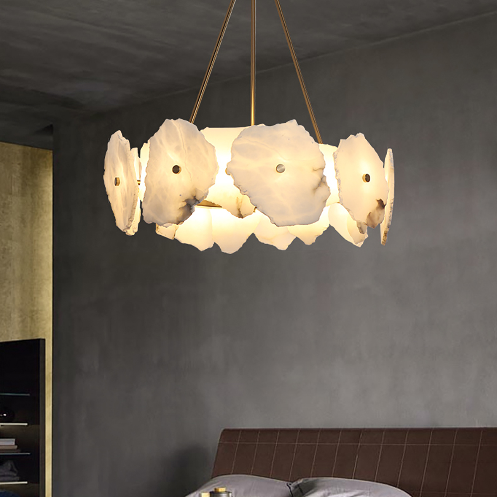 

Modern Wagon Wheel Faux Marble LED Chandelier with Adjustable Chain