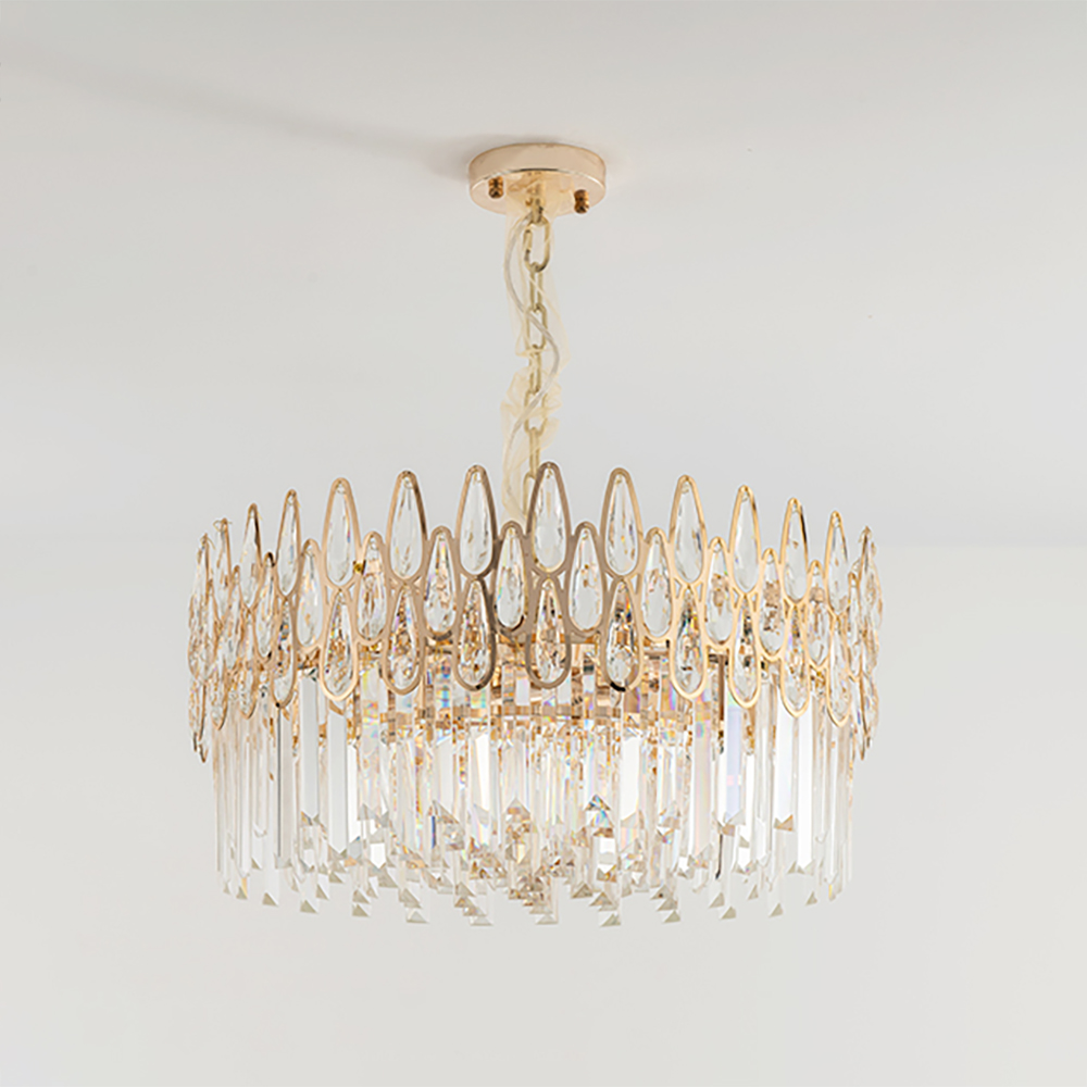 Modern Gold 14-Light Crystal Chandelier with Adjustable Chain