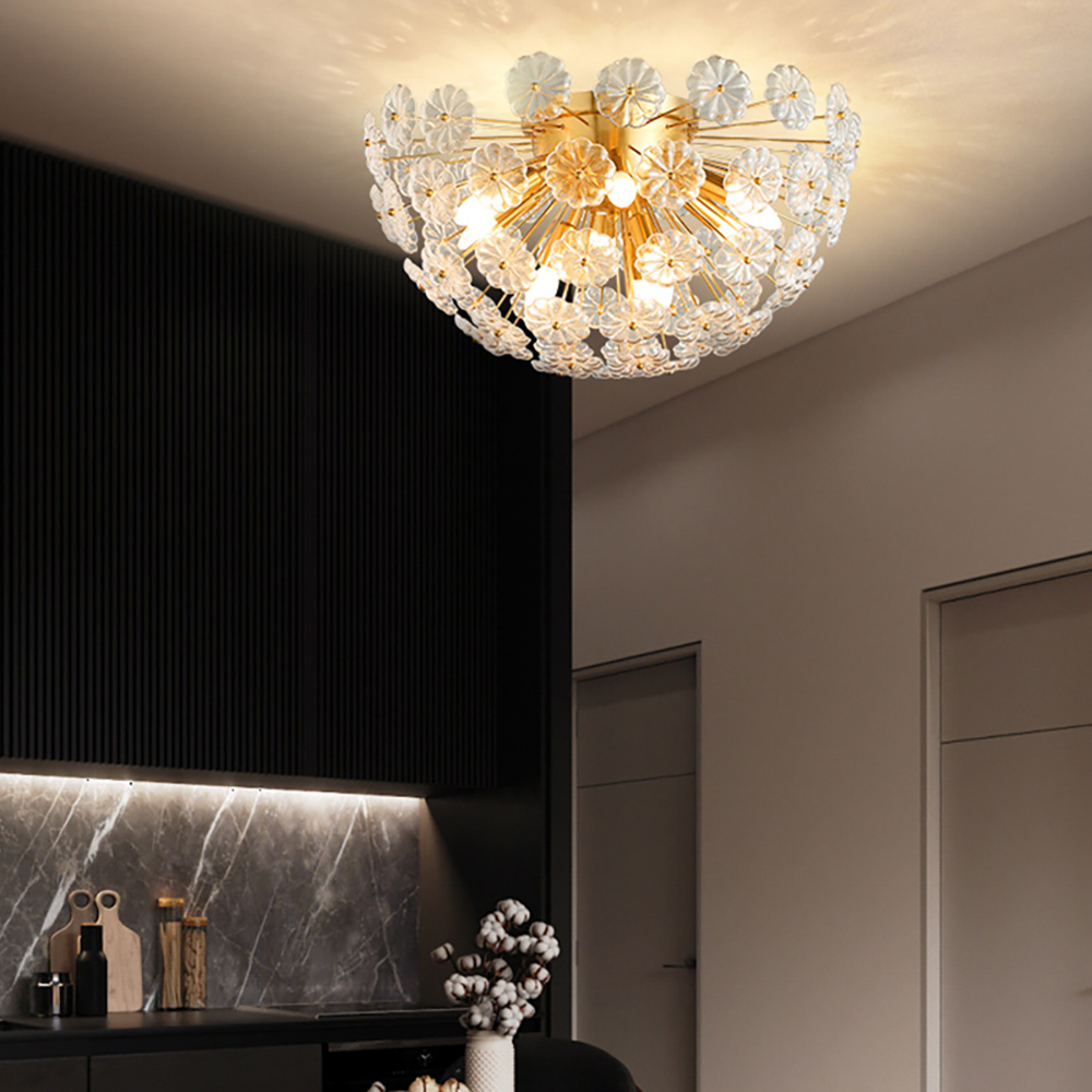 

Modern 10-Light Dome Semi-Flush Mount Light with Glass Floweret
