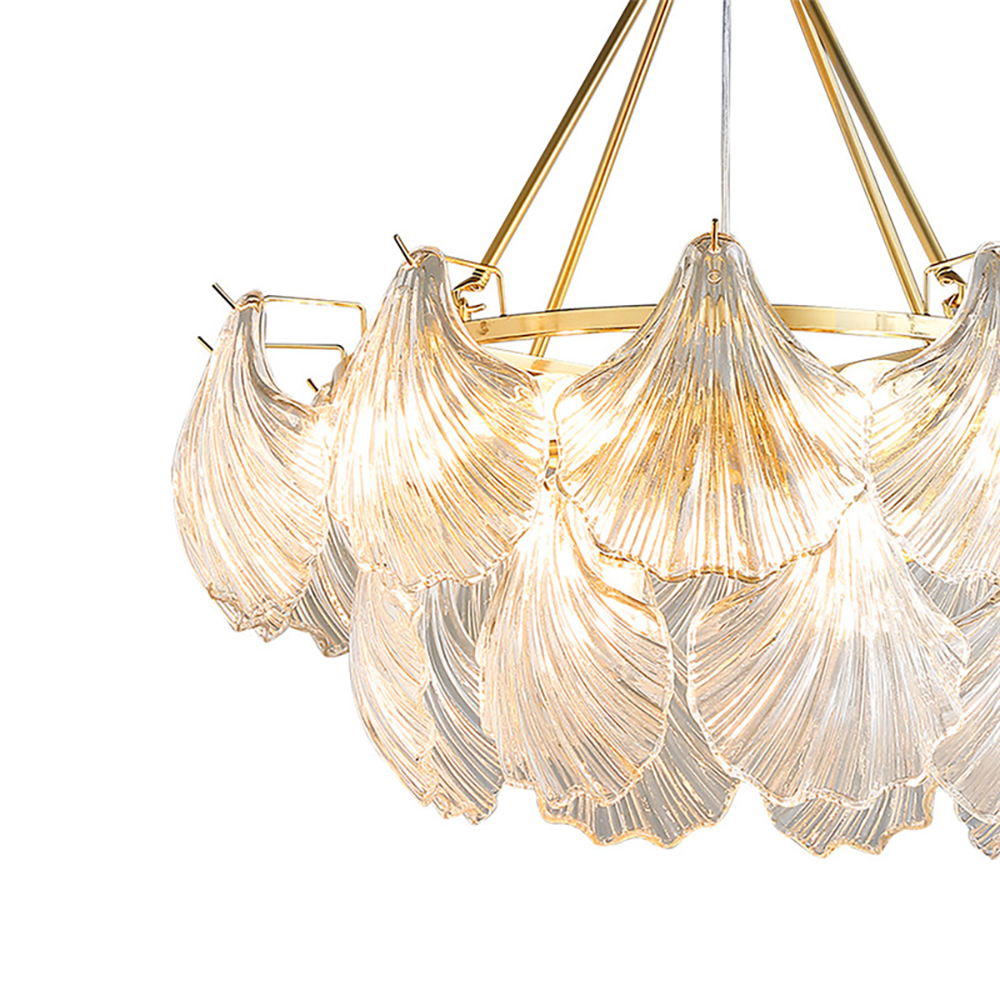 

Modern Tiered Shell Glass Chandelier 12-Light with Hanging Rods in Brass