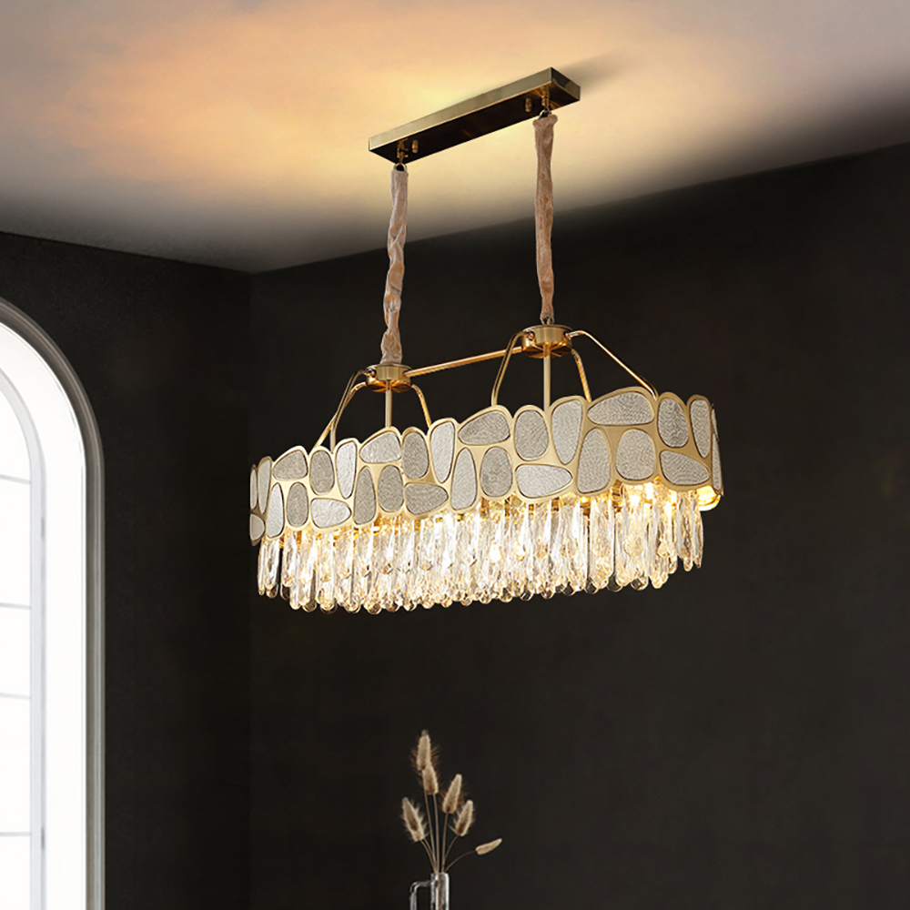 

Modern Tiered 8-Light Kitchen Island Light with Crystal & Pebbles Shape