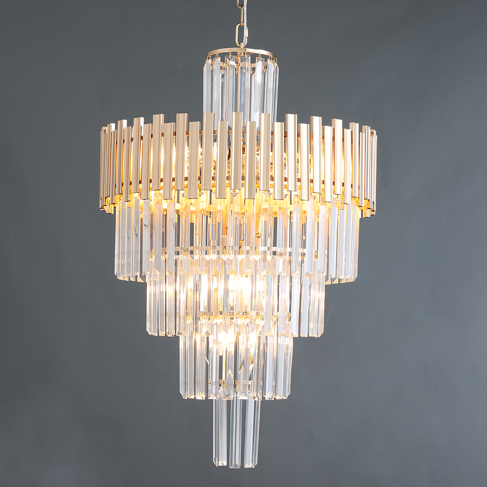 Tierizo Modern Tapered Tiered Crystal Chandelier 12-Light in Gold