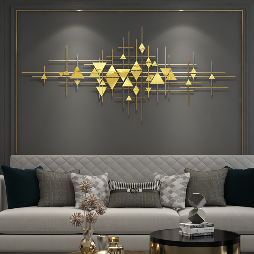 3D Geometric Metal Wall Decor Overlapping Triangle & Lines in Gold