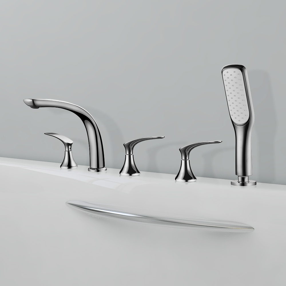 

Deck Mounted Roman Bathtub Faucet with Handshower Solid Brass Chrome
