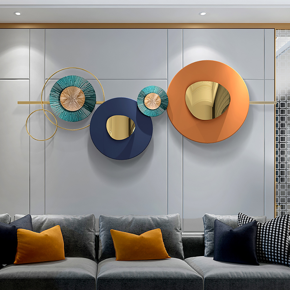 Modern Metal Wall Decor Overlapping Creative Geometric Round Home Hanging Art in Large