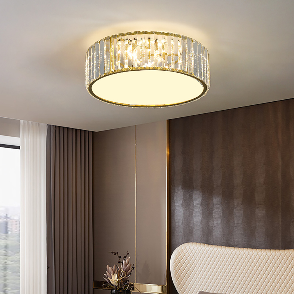 

Modern Drum Acrylic 5-Light Flush Mount Light in Gold with Crystal