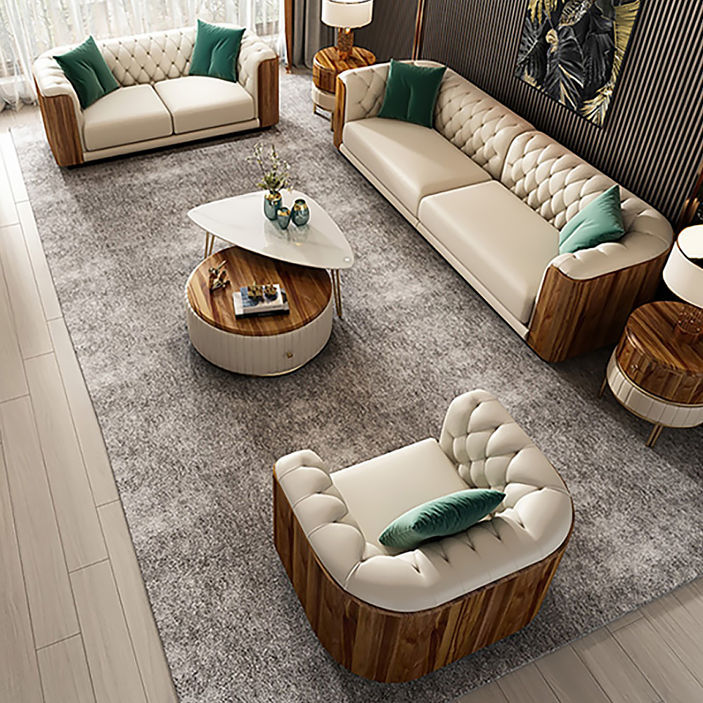 

Modern Beige Faux Leather Tufted Sofa & Loveseat Living Room Set of 3