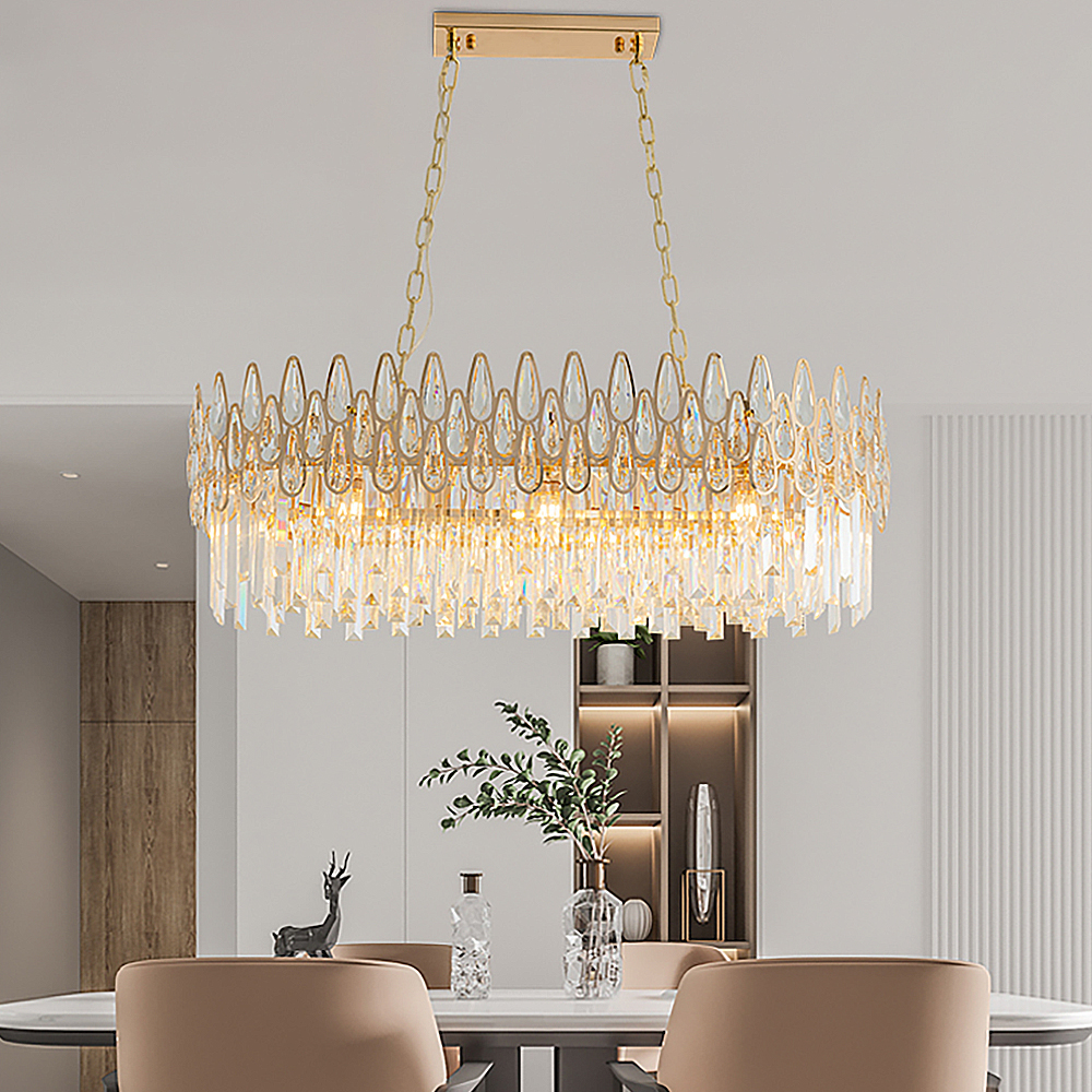 

Modern Brass 10-Light Rectangle Kitchen Island Light with Adjustable Chain